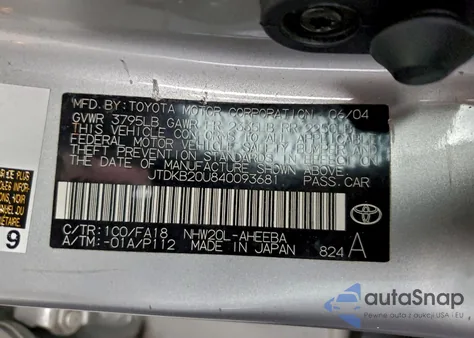 2004 Toyota Prius z USA, uszkodzony, nr VIN JTDKB20U840093681